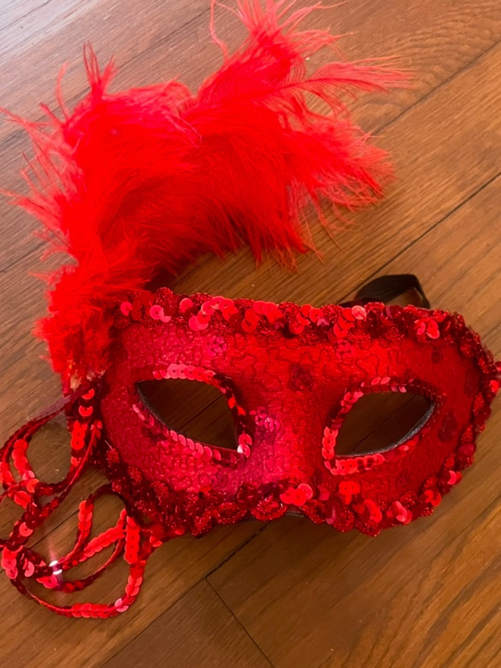 Red Sequin Feather Masquerade Mask